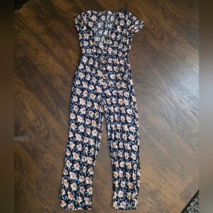 Promesa Navy and Peach Floral Jumpsuit